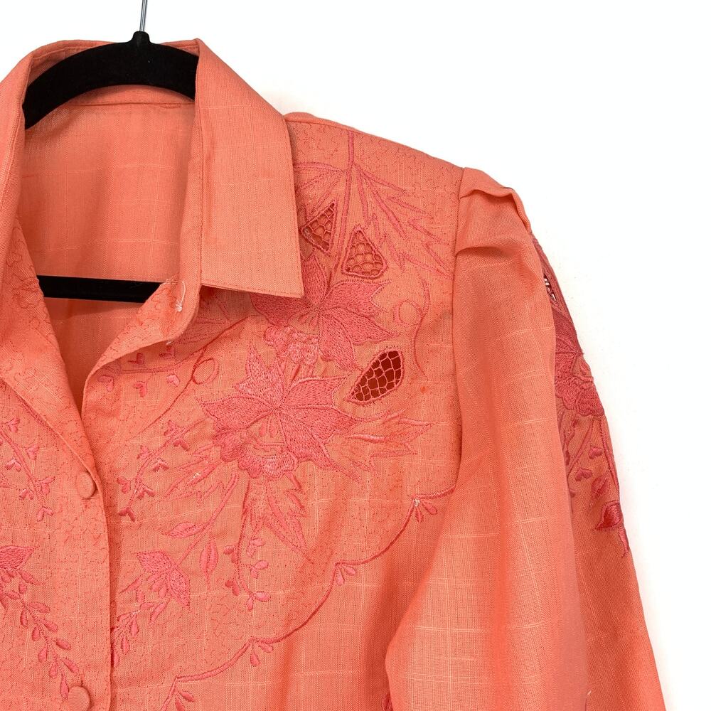 Vintage Coral Embroidered Western Blouse Floral Button Front Womens Size XL - Picture 3 of 4